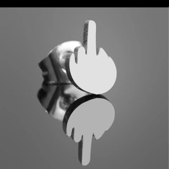 Middle finger up F you F U earrings studs pierced surgical steel piercing NEW - Picture 6 of 9